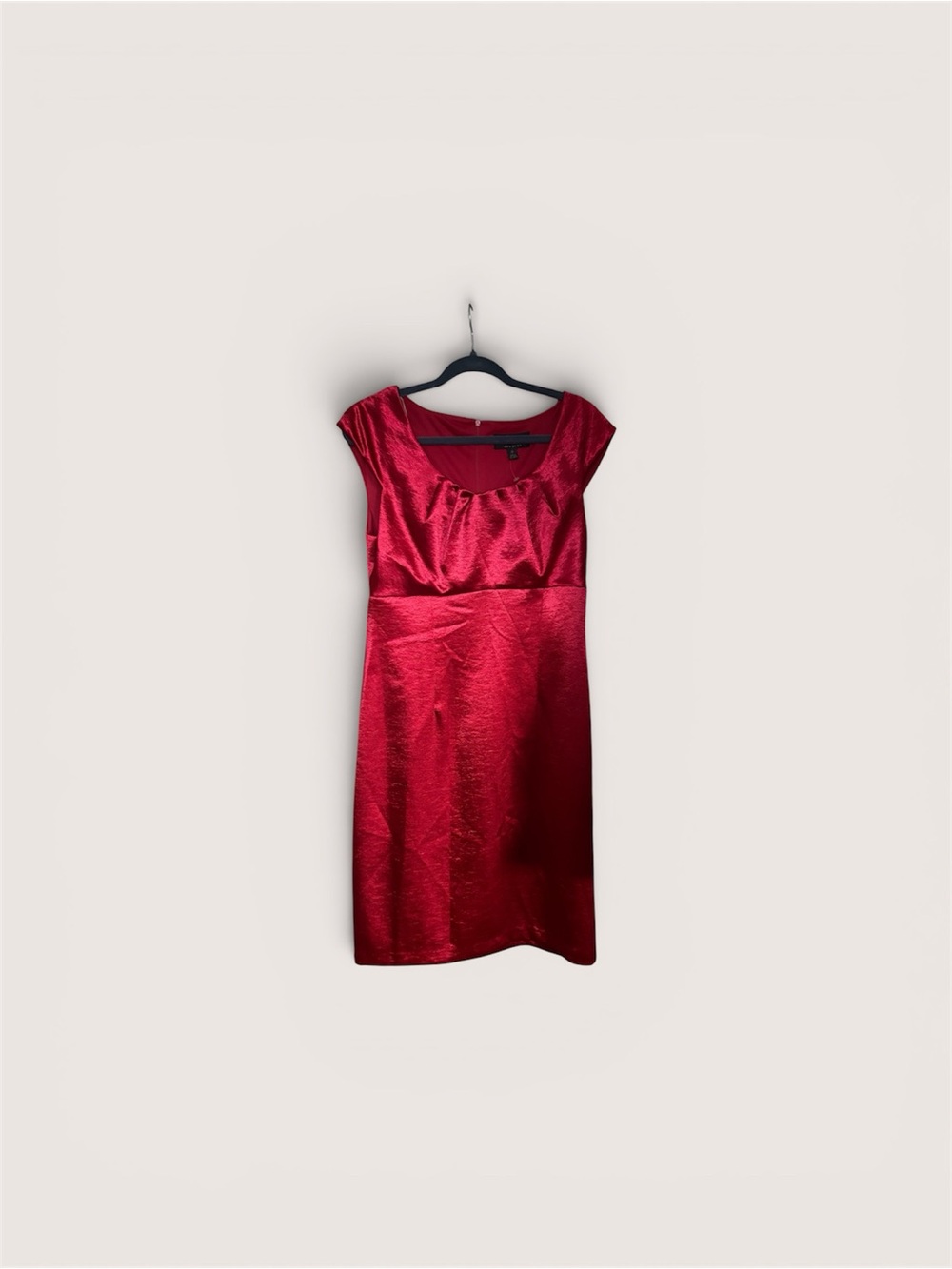 Red Satin Scoop-Neck Midi Dress
